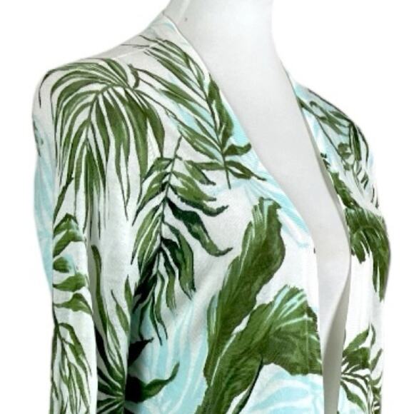 Roz & Ali Dressbarn Long Sweater Cardigan Lightweight Green Tropical Size Large - Picture 6 of 10